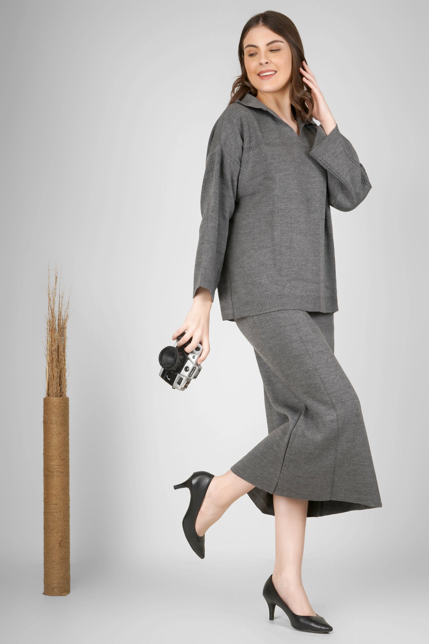 Granite Knit Woollen Skirt Co-ord Set
