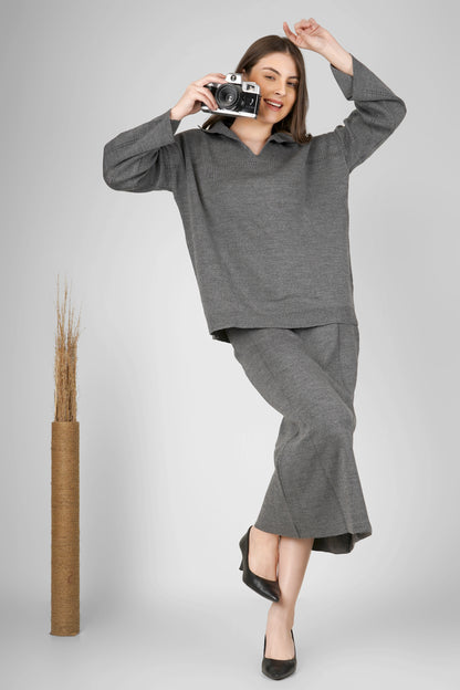 Granite Knit Woollen Skirt Co-ord Set
