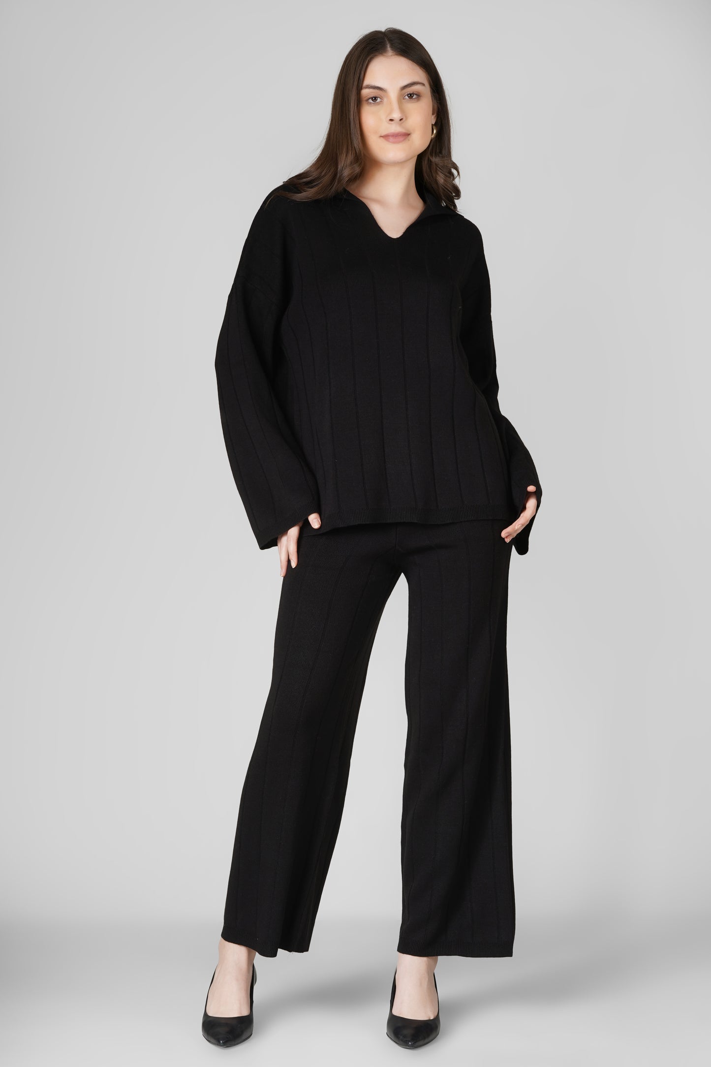 Noir Flare Rib Woollen Co-ord Set