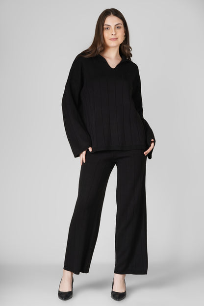 Noir Flare Rib Woollen Co-ord Set
