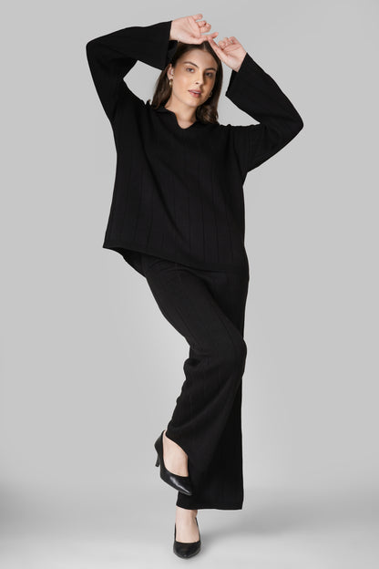 Noir Flare Rib Woollen Co-ord Set