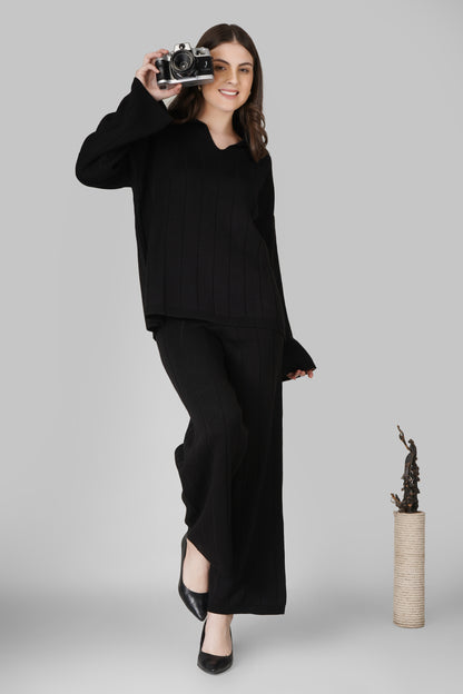 Noir Flare Rib Woollen Co-ord Set