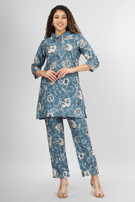 Blue Iris Chanderi Coord Set