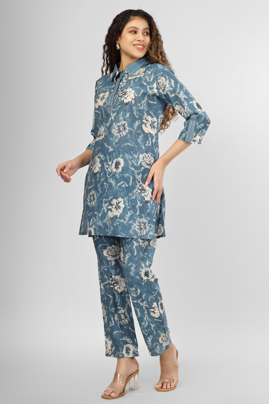 Blue Iris Chanderi Coord Set