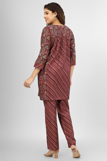 Maroon Ajrakh Chanderi Coord Set