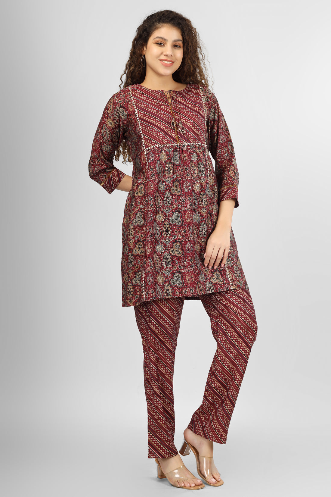 Maroon Ajrakh Chanderi Coord Set
