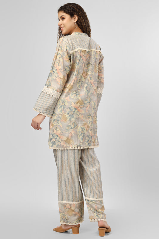 Ice Blue Chanderi Coord Set