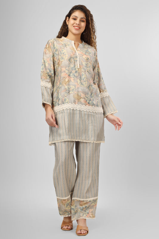 Ice Blue Chanderi Coord Set