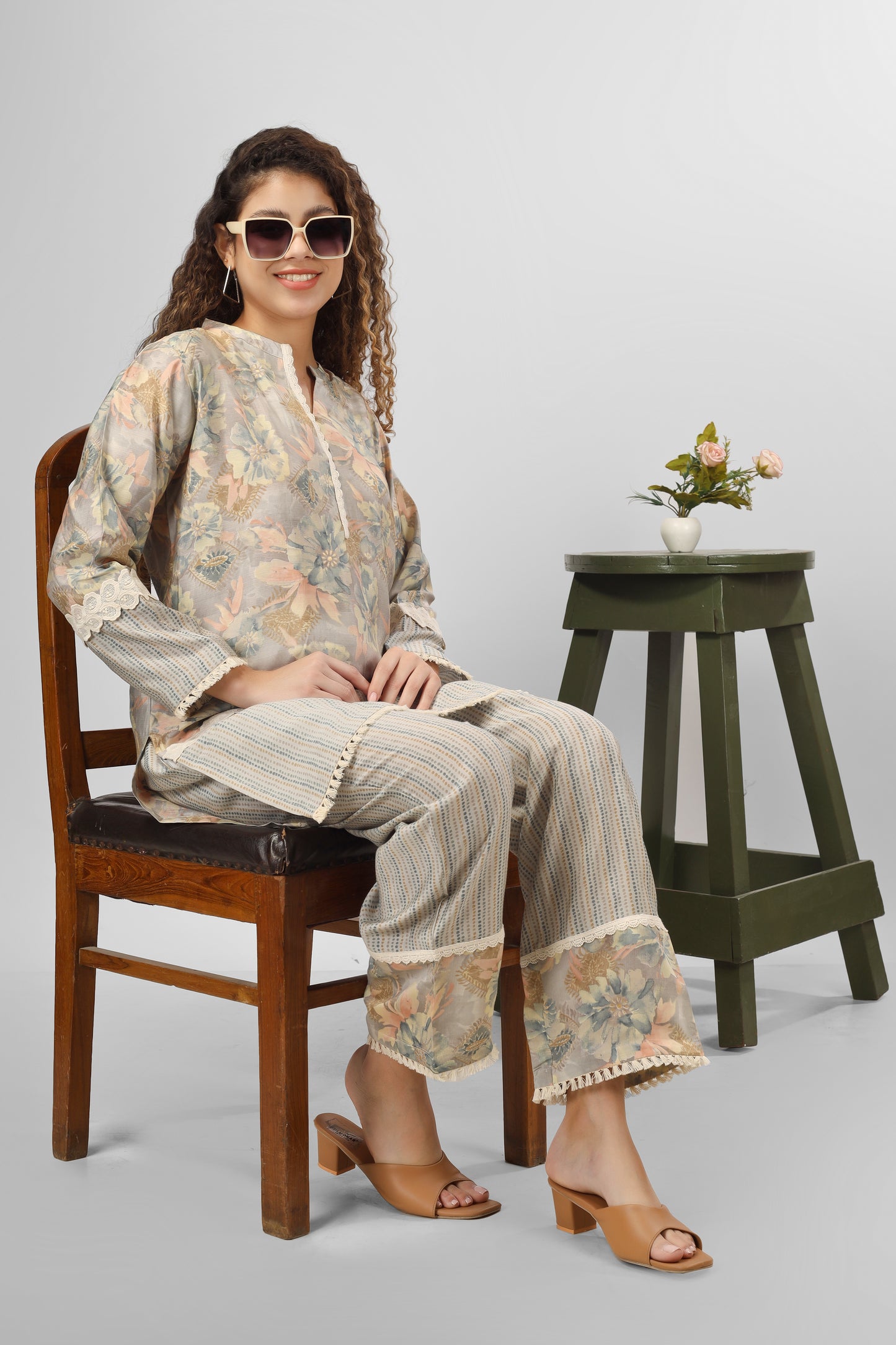 Ice Blue Chanderi Coord Set