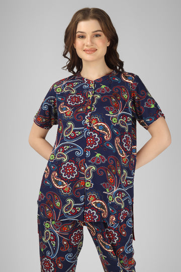 Navy Paisley Nightsuit Set