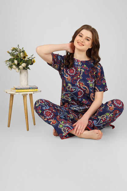 Navy Paisley Nightsuit Set