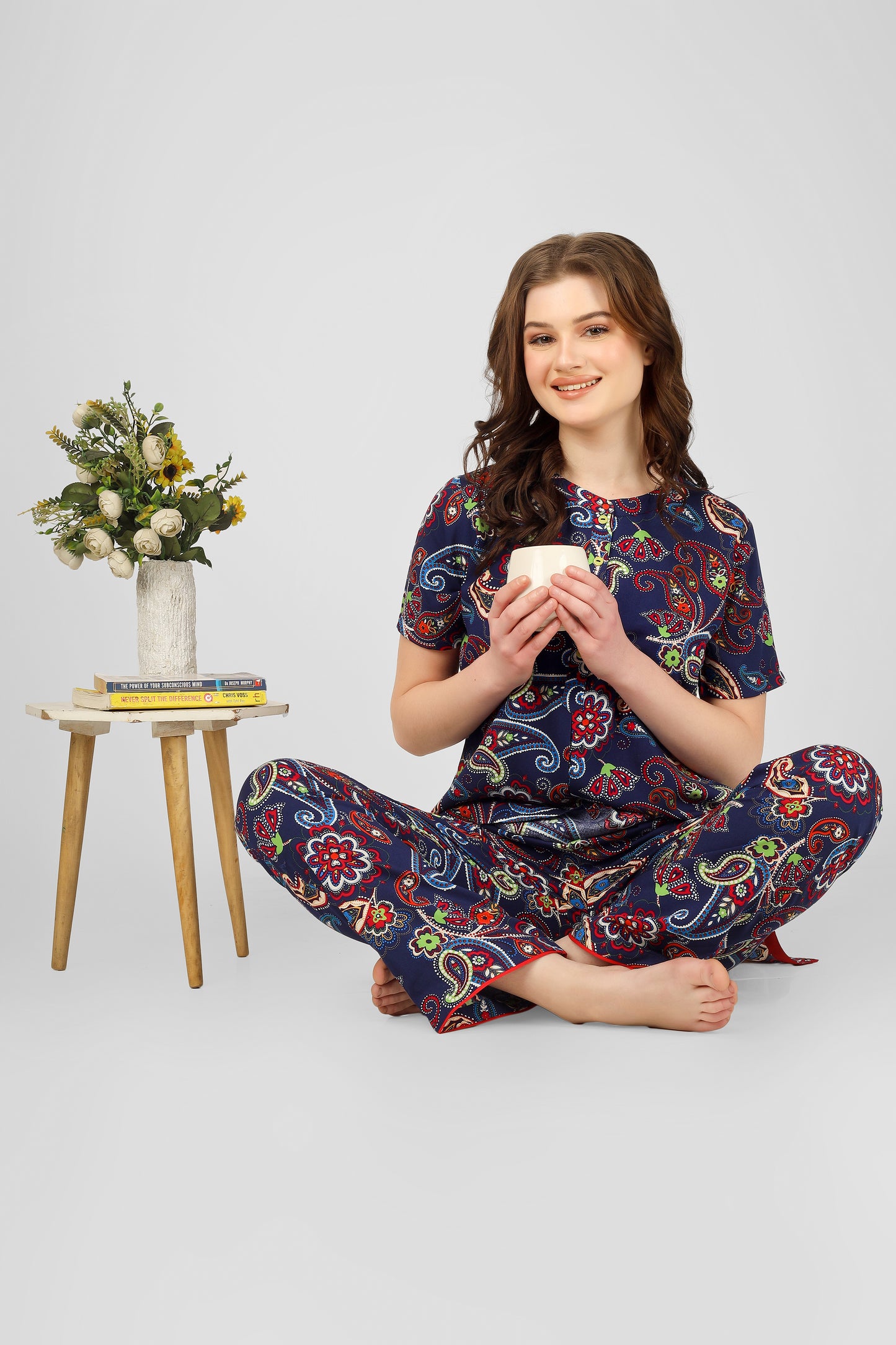Navy Paisley Nightsuit Set