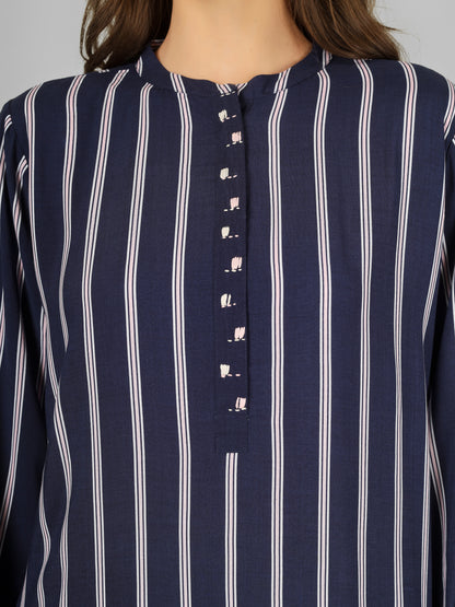 Navy Stripes Rayon Coord Set