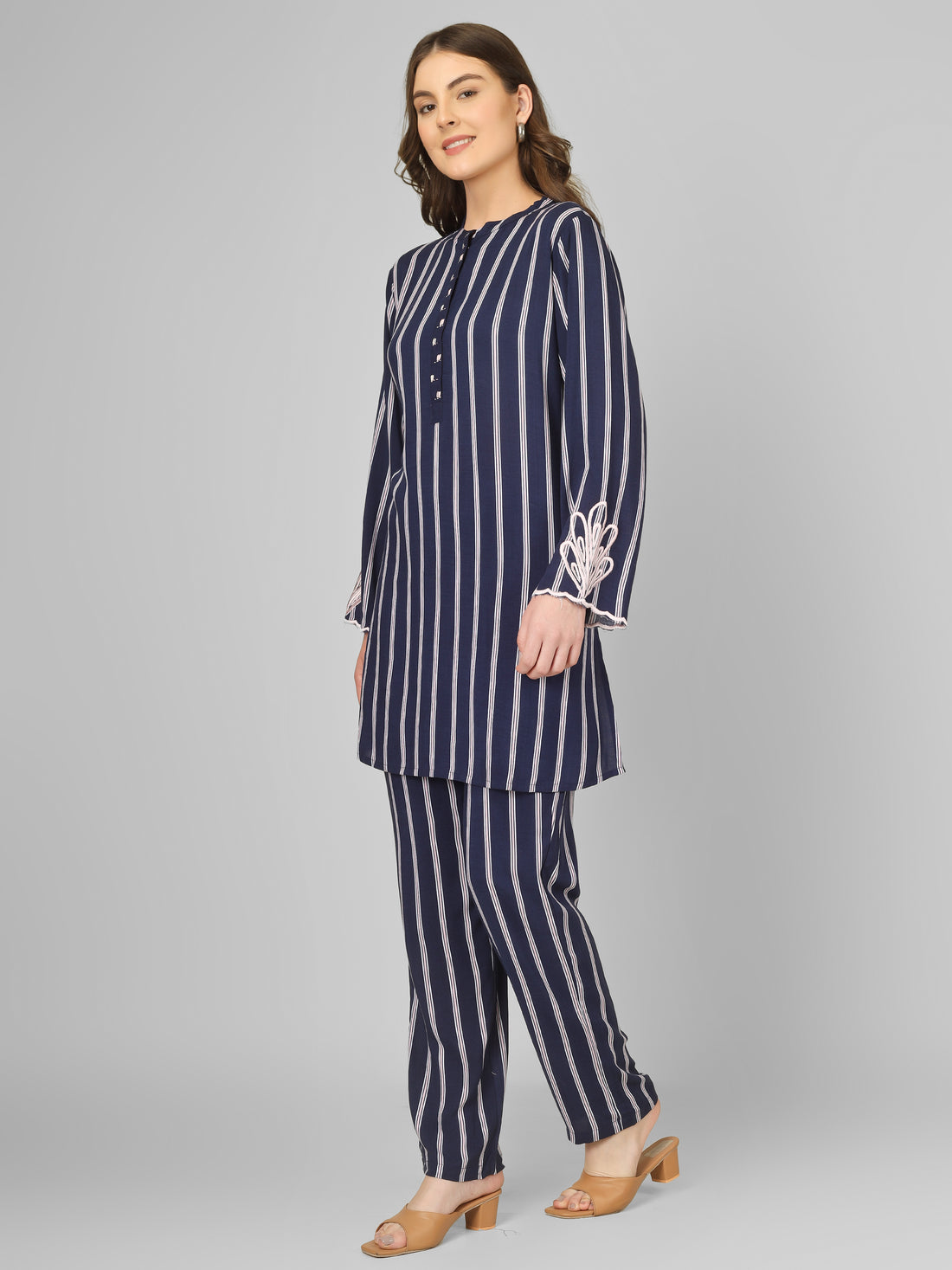Navy Stripes Rayon Coord Set