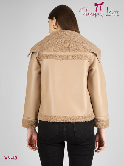 Turkish Luxe Beige Fur-Lined Short Jacket