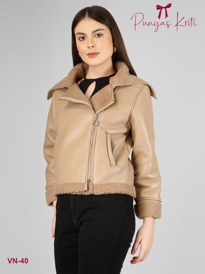 Turkish Luxe Beige Fur-Lined Short Jacket