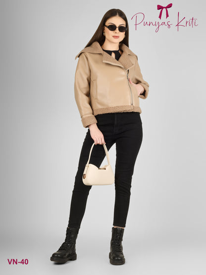 Turkish Luxe Beige Fur-Lined Short Jacket