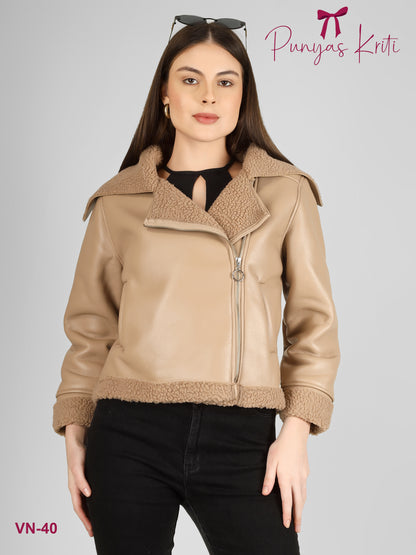 Turkish Luxe Beige Fur-Lined Short Jacket