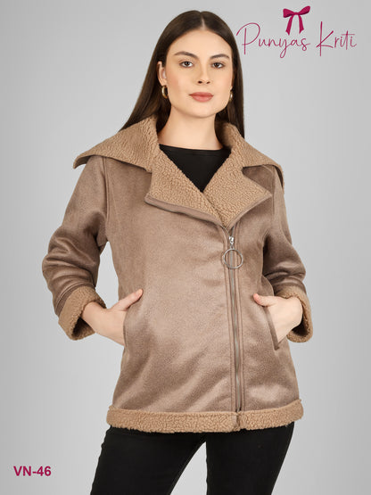 Turkish Mocha Oversize Fur-Lined Short Jacket