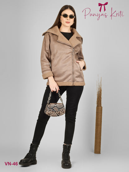 Turkish Mocha Oversize Fur-Lined Short Jacket