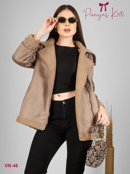 Turkish Mocha Oversize Fur-Lined Short Jacket