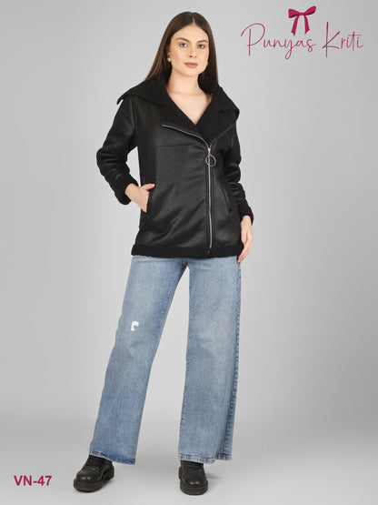 Turkish Black Luxe Fleece-Lined Short Jacket