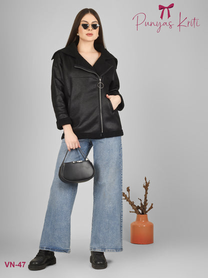 Turkish Black Luxe Fleece-Lined Short Jacket