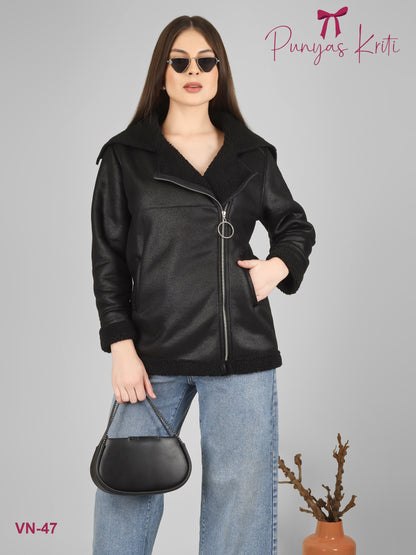 Turkish Black Luxe Fleece-Lined Short Jacket