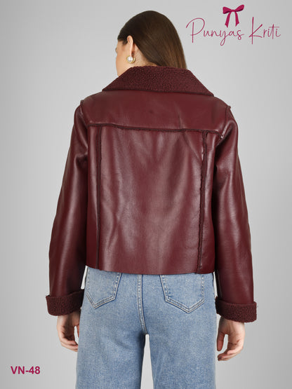 Turkish Maroon Luxe Fleece-Lined Short Jacket