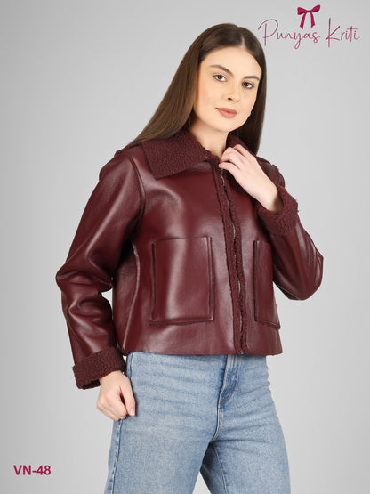 Turkish Maroon Luxe Fleece-Lined Short Jacket