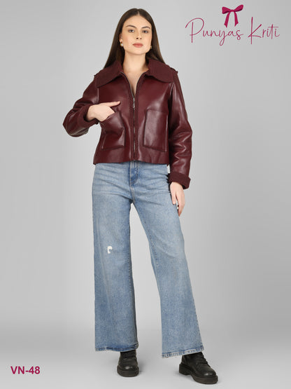 Turkish Maroon Luxe Fleece-Lined Short Jacket
