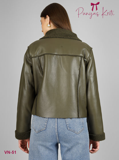 Turkish Olive Luxe Fleece-Lined Short Jacket