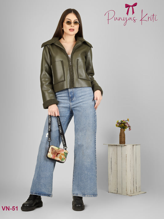 Turkish Olive Luxe Fleece-Lined Short Jacket