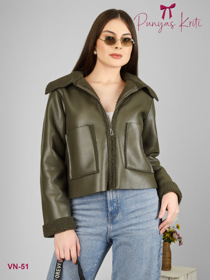 Turkish Olive Luxe Fleece-Lined Short Jacket