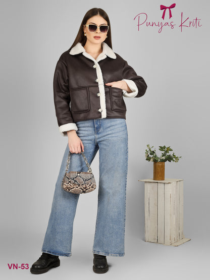 Turkish Glossy Black Cozy Short Jacket