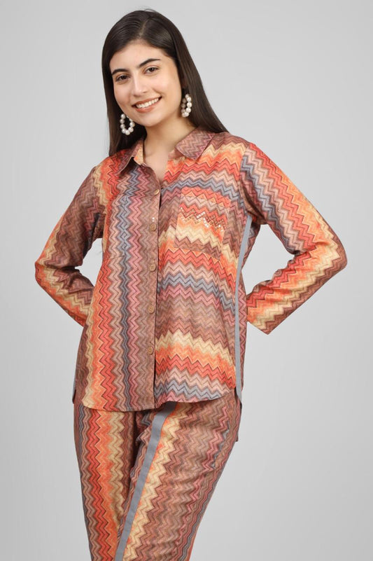 Sunset ZigZag Luxe Pashmina Co-ord Set
