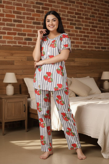 Strawberry Bliss Cotton Nightsuit