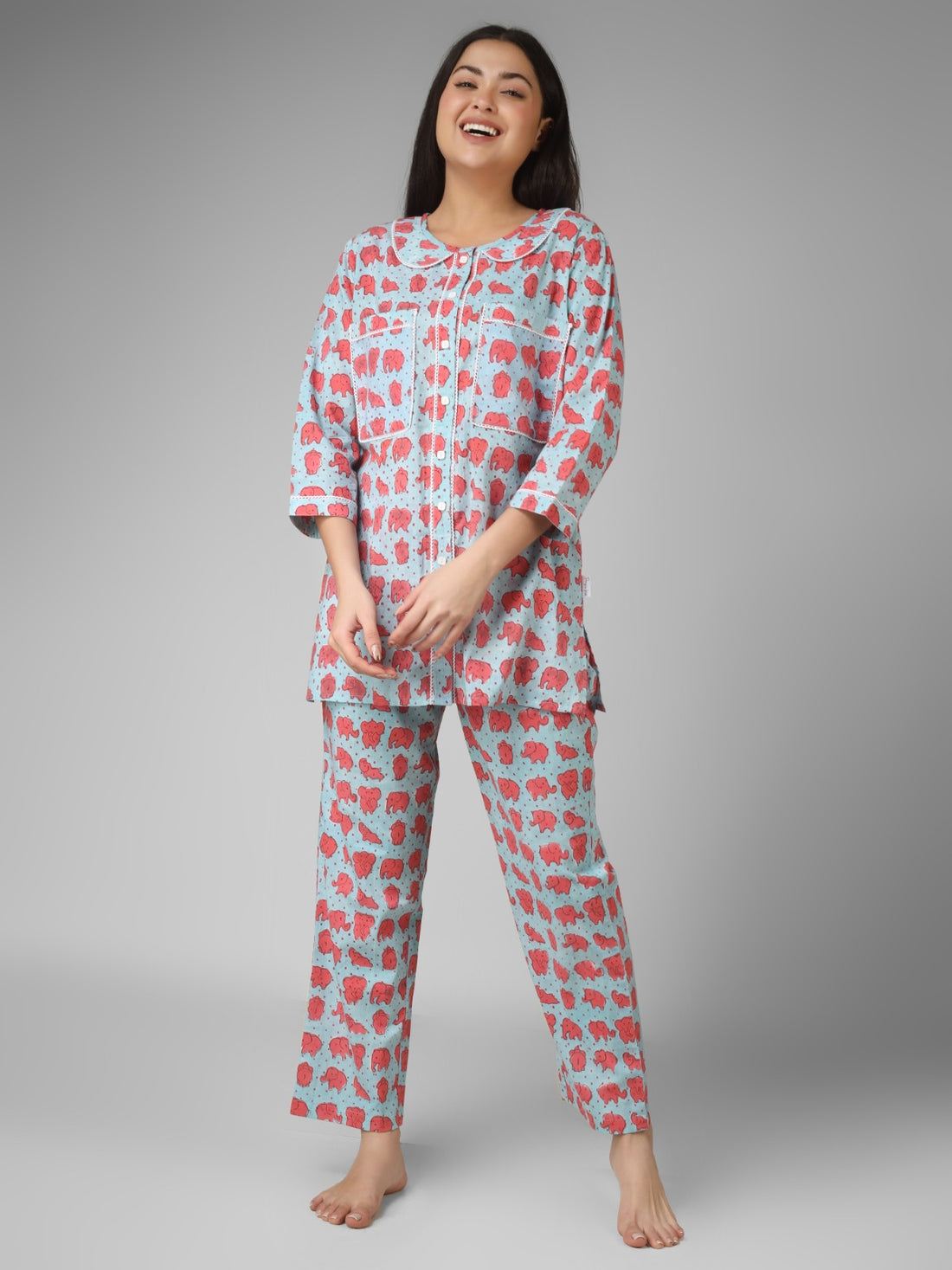 BraFree™ Comfort Block Print Cotton Nightsuit