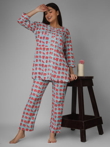 BraFree™ Comfort Block Print Cotton Nightsuit