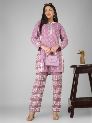 Blush Bloom Hand Block Printed Organic Cotton Co-ord Set