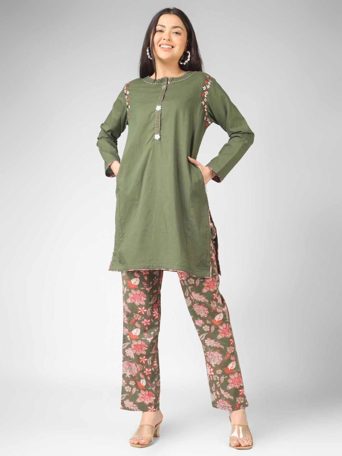Olive Bloom Organic Cotton Printed Co-ord Set
