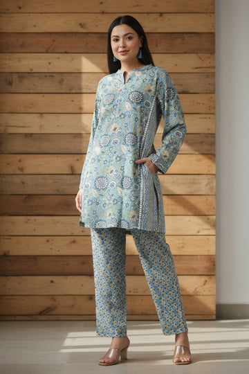 Mint Harmony Hand Block Printed Organic Cotton Co-ord Set
