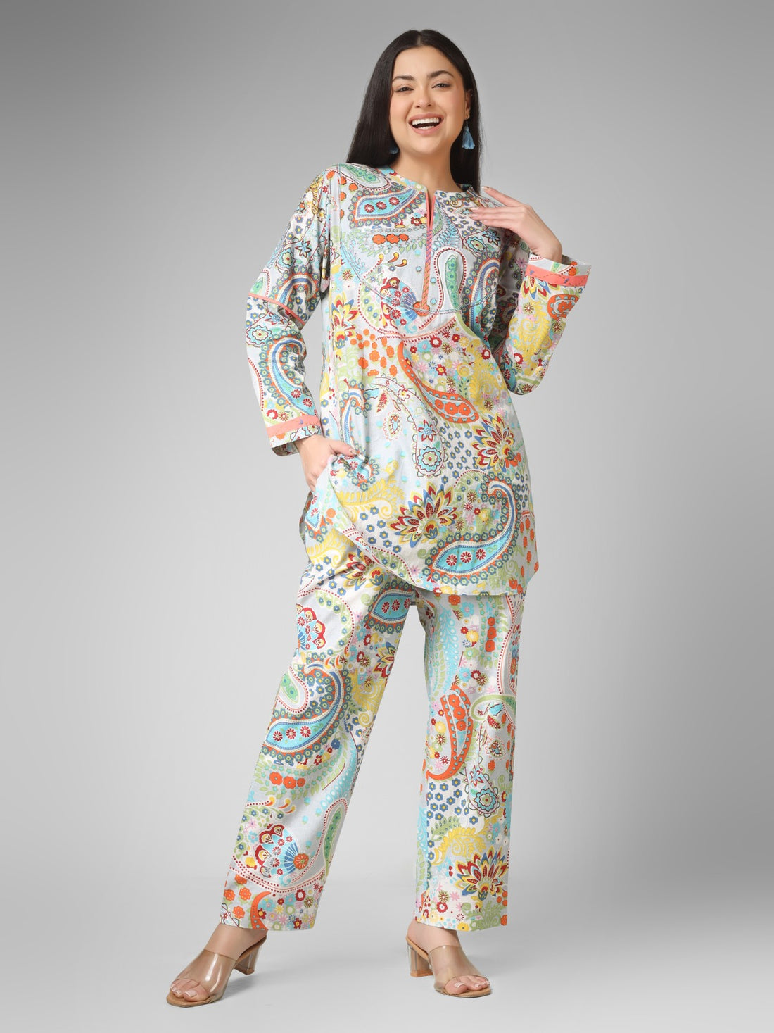 Silver Paisley Handcrafted Organic Cotton Co-ord Set