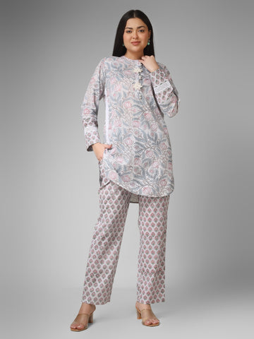 Grey Elegance Hand Block Printed Organic Cotton Co-ord Set