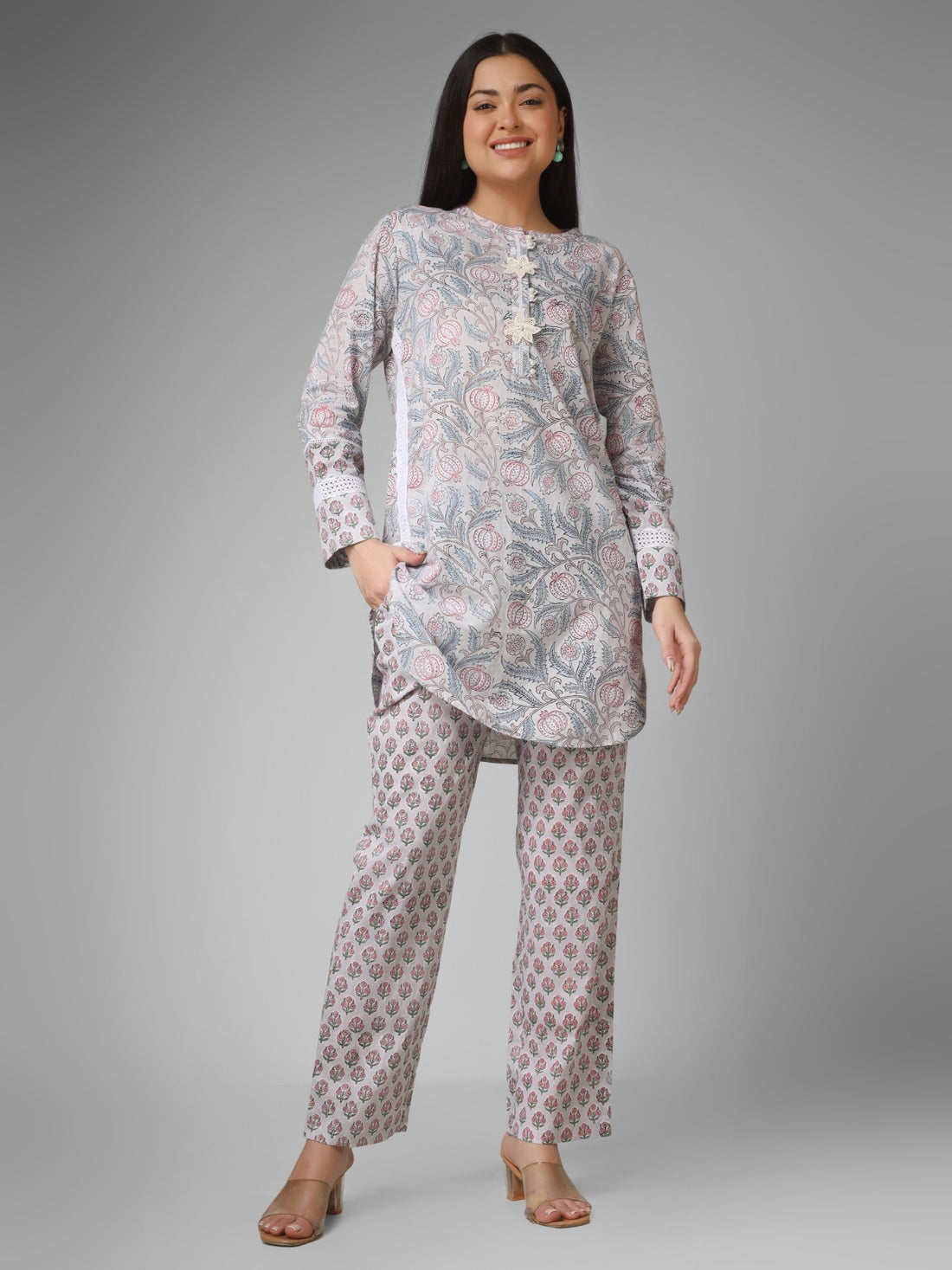 Grey Elegance Hand Block Printed Organic Cotton Co-ord Set