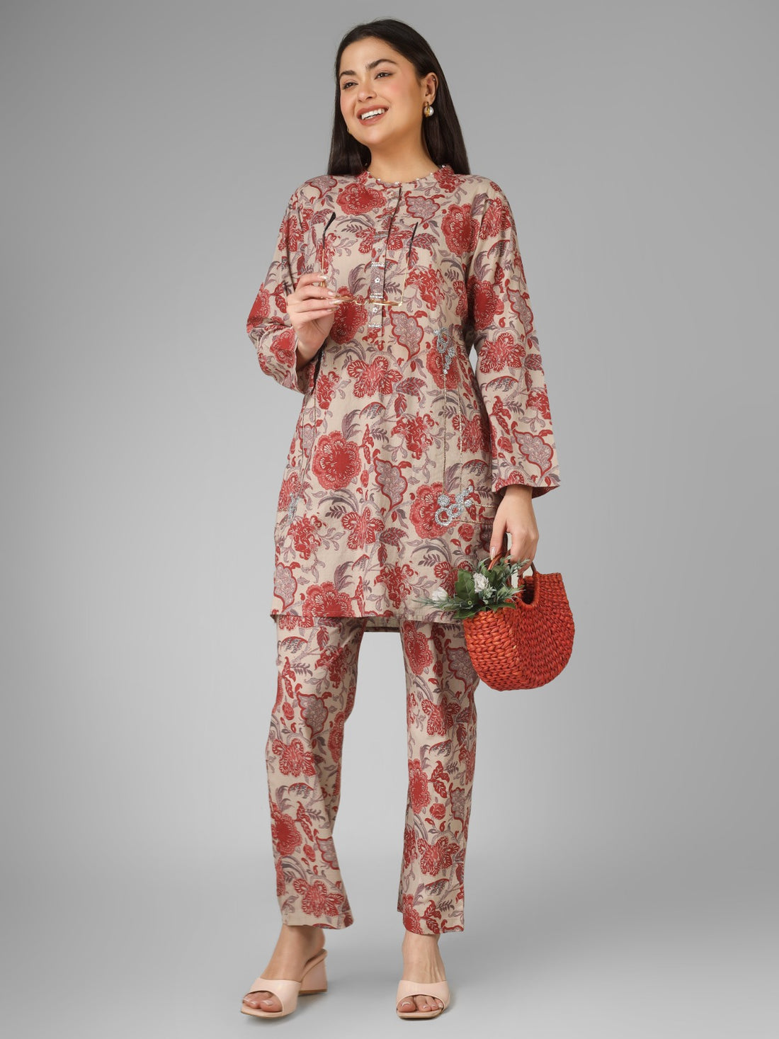 Golden Silver Traditional Badla Work Organic Cotton Co-ord Set