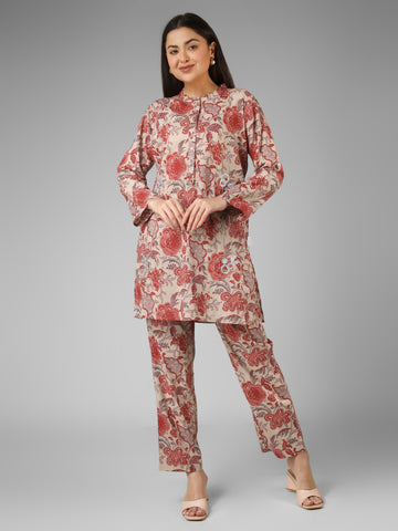 Golden Silver Traditional Badla Work Organic Cotton Co-ord Set