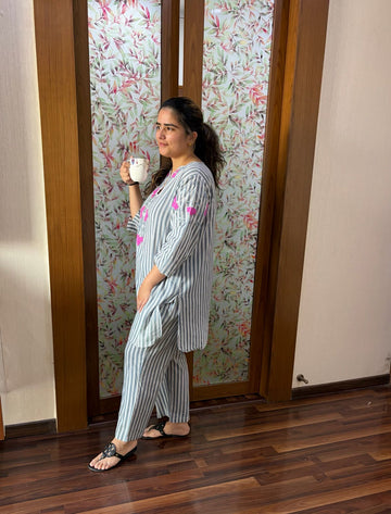 Saanjh Striped Pure Cotton Coord Set